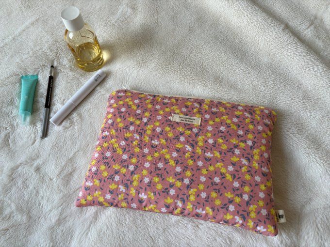 Pochette Athénaïs - Bouquet corail/ Coton écru